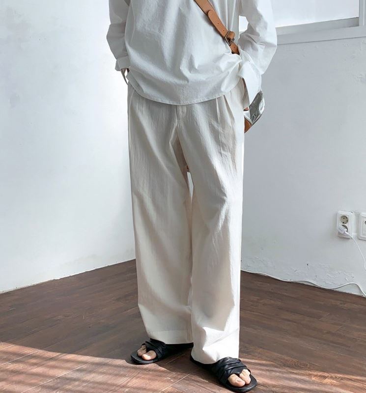 RT No. 4378 LINEN STRAIGHT WIDE DRAPE PANTS