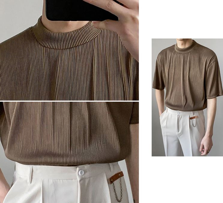 RT No. 4442 PLEATED HALF TURTLENECK SHORT SLEEVE SHIRT