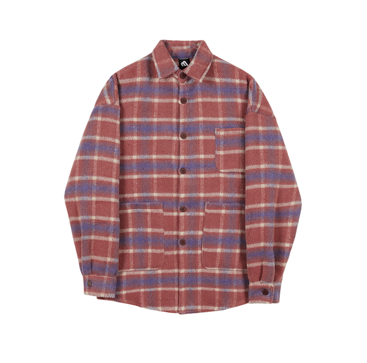 RT No. 2744 WOOLEN KNITTED PLAID COLLAR SHIRT