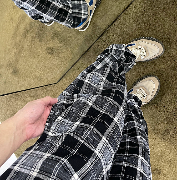 RT No. 2542 DRAWSTRING PLAID WIDE PANTS