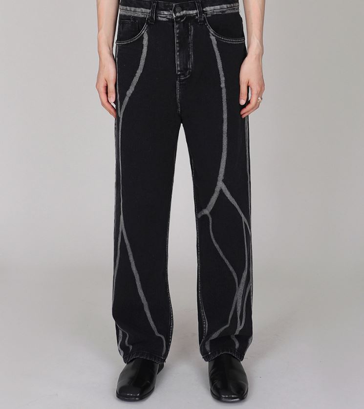 RT No. 4444 PAINTED STRIPE BLACK WIDE STRAIGHT JEANS