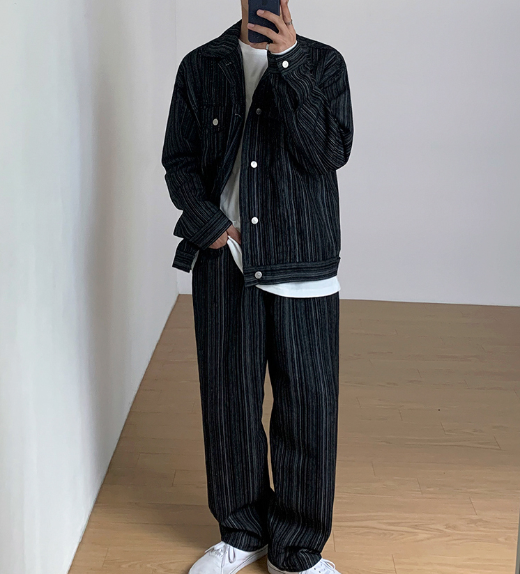 No. 4012 VERTICAL STRIPED BUTTON-UP JK & WIDE PANTS (TOP & BOTTOM)