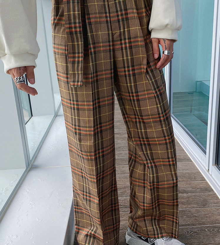 RT No. 4197 BROWN PLAID WIDE STRAIGHT PANTS