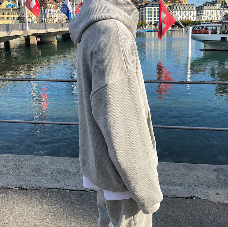 RT No. 3135 GRAY KNITTED HOODIE AND WIDE SWEATPANTS (TOP & BOTTOM)