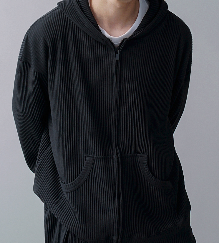 RT No. 2531 PLEATED ZIP-UP HOODIE