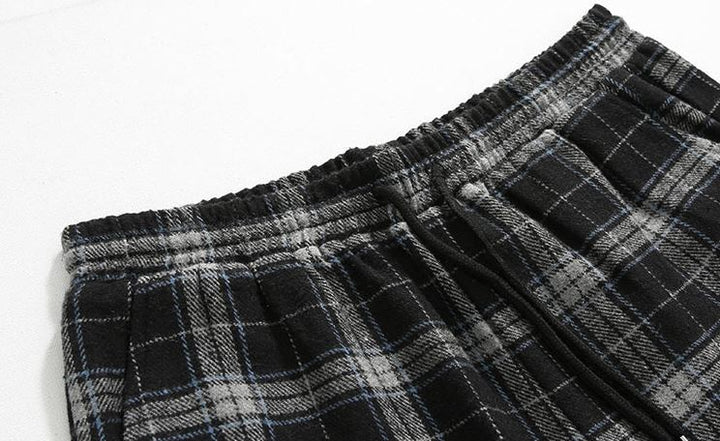 RT No. 5513 BLACK PLAID WIDE STRAIGHT CASUAL PANTS