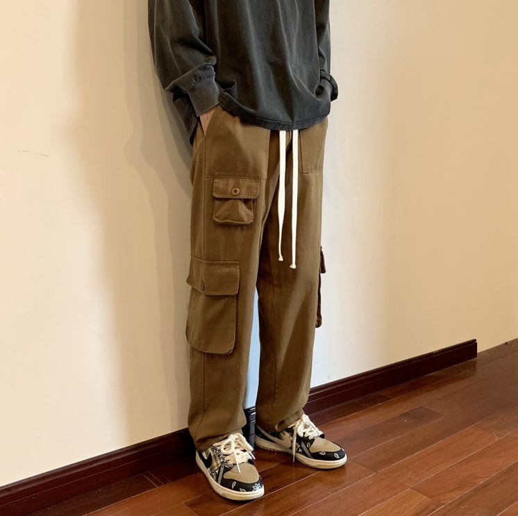 RT No. 5349 MULTI-POCKET WIDE STRAIGHT DRAWSTRING CARGO PANTS