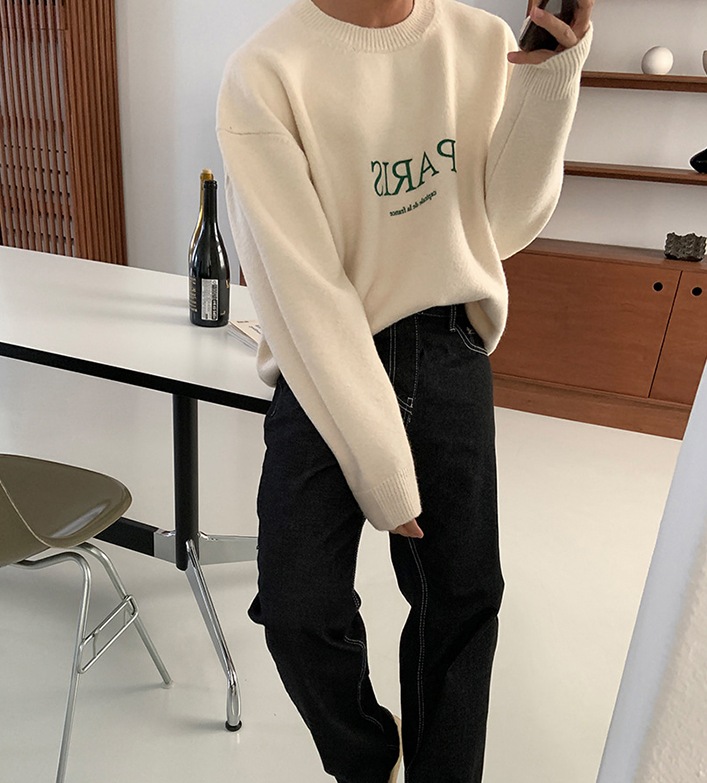 RT No. 4340 KNITTED PARIS LETTERED SWEATER