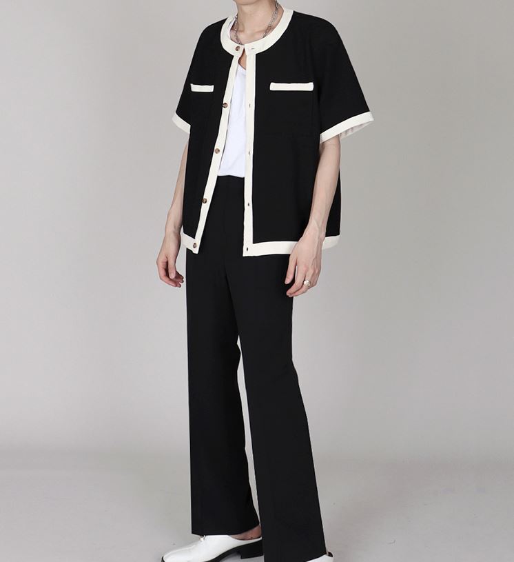 RT No. 4503 TWO TONE SHORT SLEEVE CARDIGAN