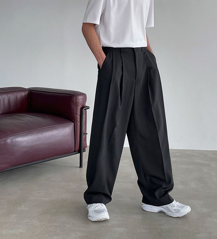 RT No. 4399 DRAPE BLACK GRAY WIDE PANTS