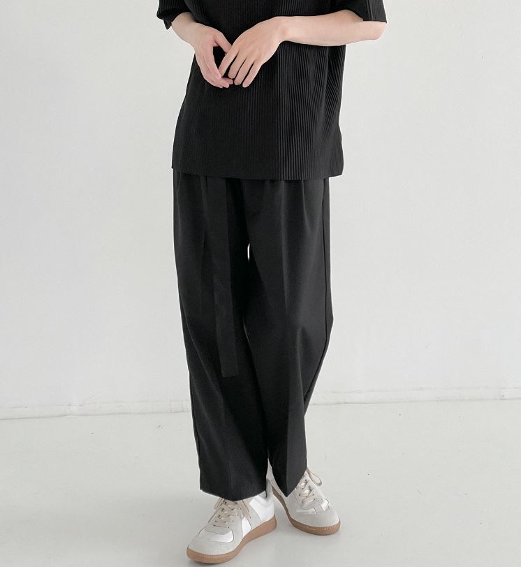 RT No. 5091 BLACK CASUAL BELT STRAIGHT PANTS