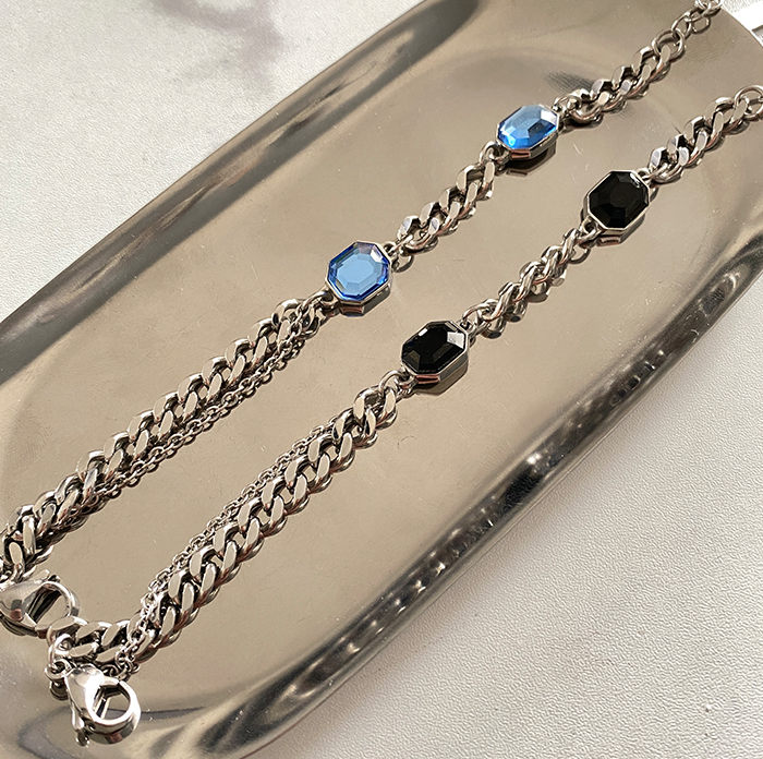 GEMSTONE DOUBLE LAYER CHAIN BRACELET