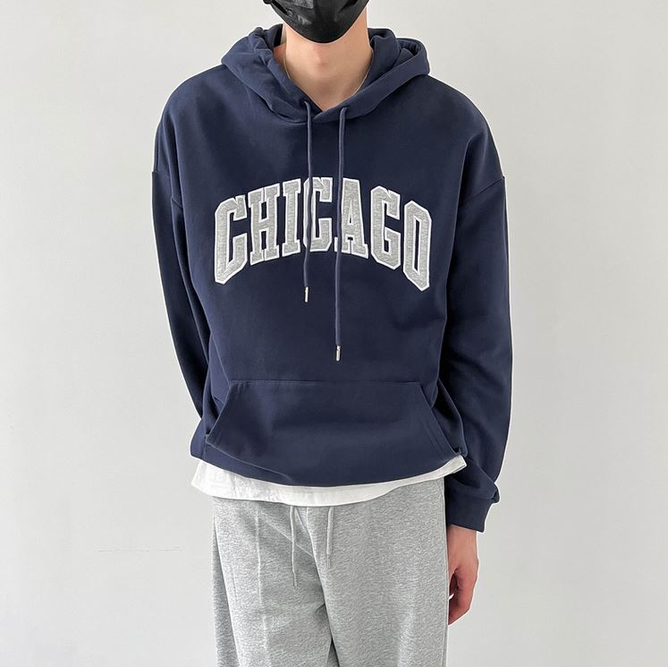 RT No. 5421 DARK BLUE CHICAGO LETTERED HOODIE