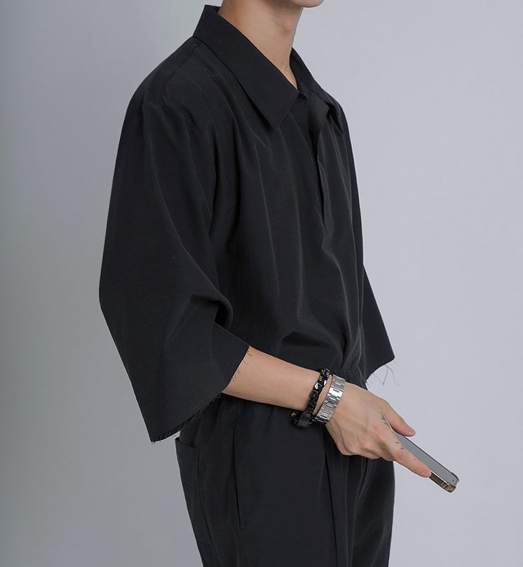 RT No. 4447 3/4 SLEEVE HALF BUTTON-UP COLLAR SHIRT