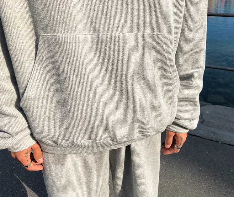 RT No. 3135 GRAY KNITTED HOODIE AND WIDE SWEATPANTS (TOP & BOTTOM)