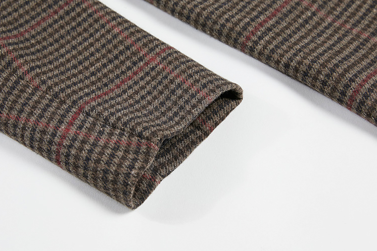 RT No. 3398 BROWN PLAID COLLAR COAT JK