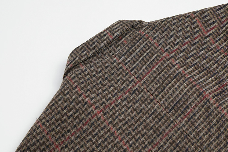 RT No. 3398 BROWN PLAID COLLAR COAT JK