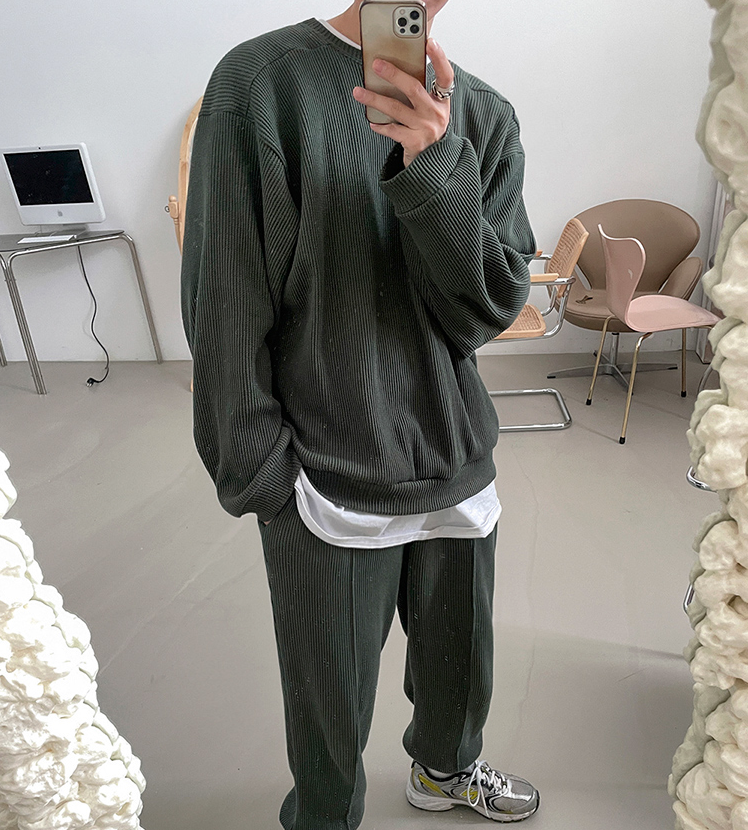 RT No. 4081 PLEATED WAFFLE SWEATER & SWEATPANTS (TOP & BOTTOM)