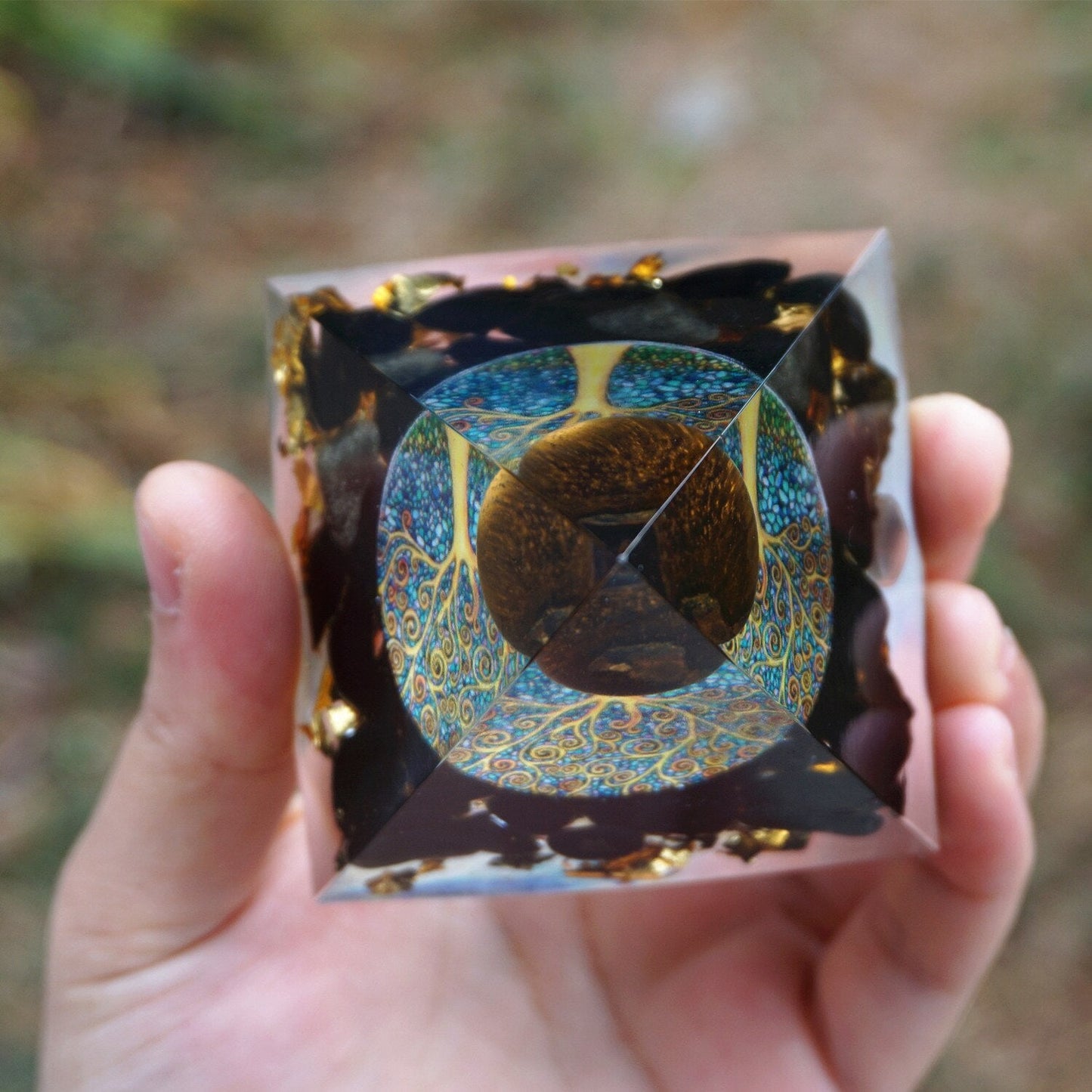 Orgonite Tiger Eye Obsidian Pyramid