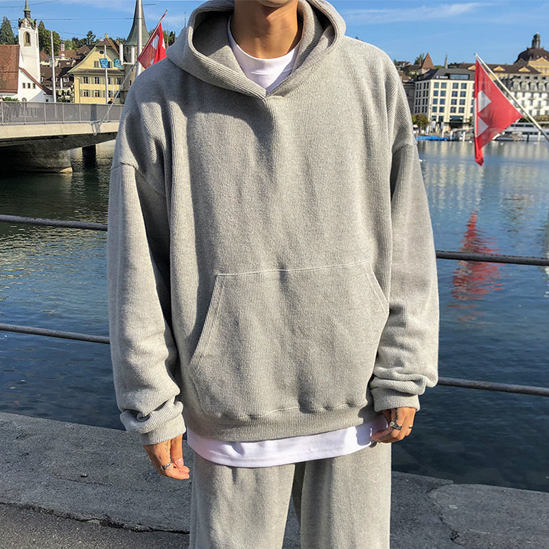 RT No. 3135 GRAY KNITTED HOODIE AND WIDE SWEATPANTS (TOP & BOTTOM)