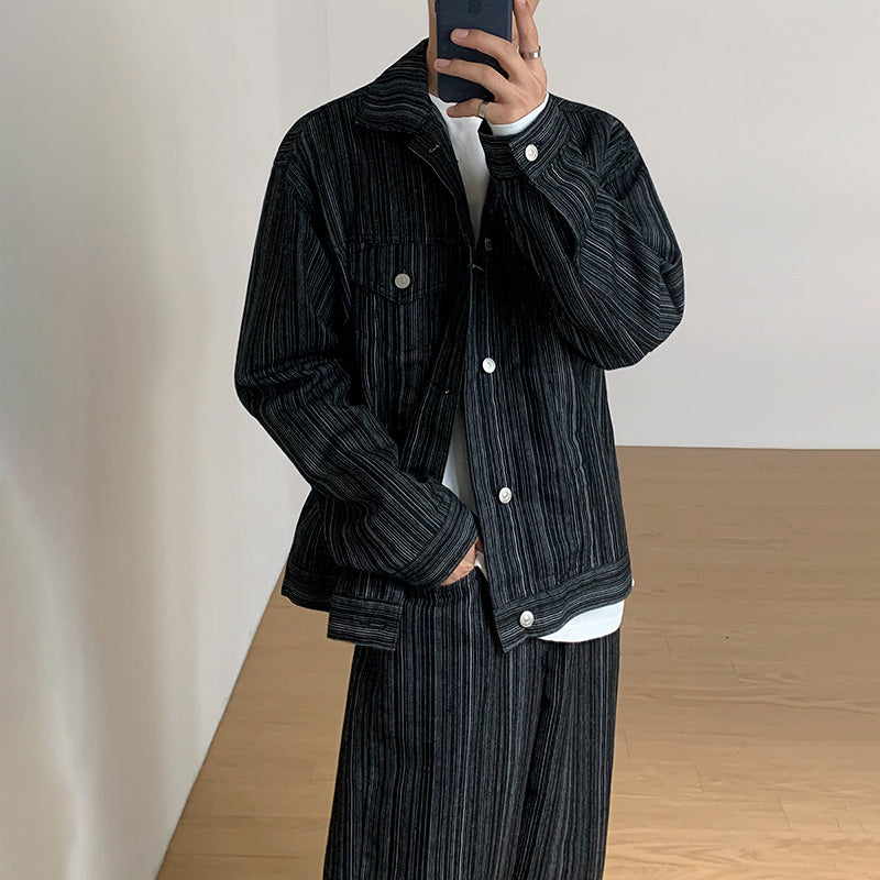 No. 4012 VERTICAL STRIPED BUTTON-UP JK & WIDE PANTS (TOP & BOTTOM)