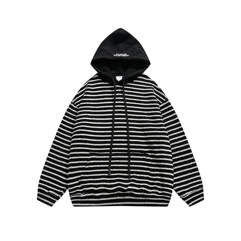 RT No. 5257 KNITTED TWO TONE STRIPED PULLOVER HOODIE