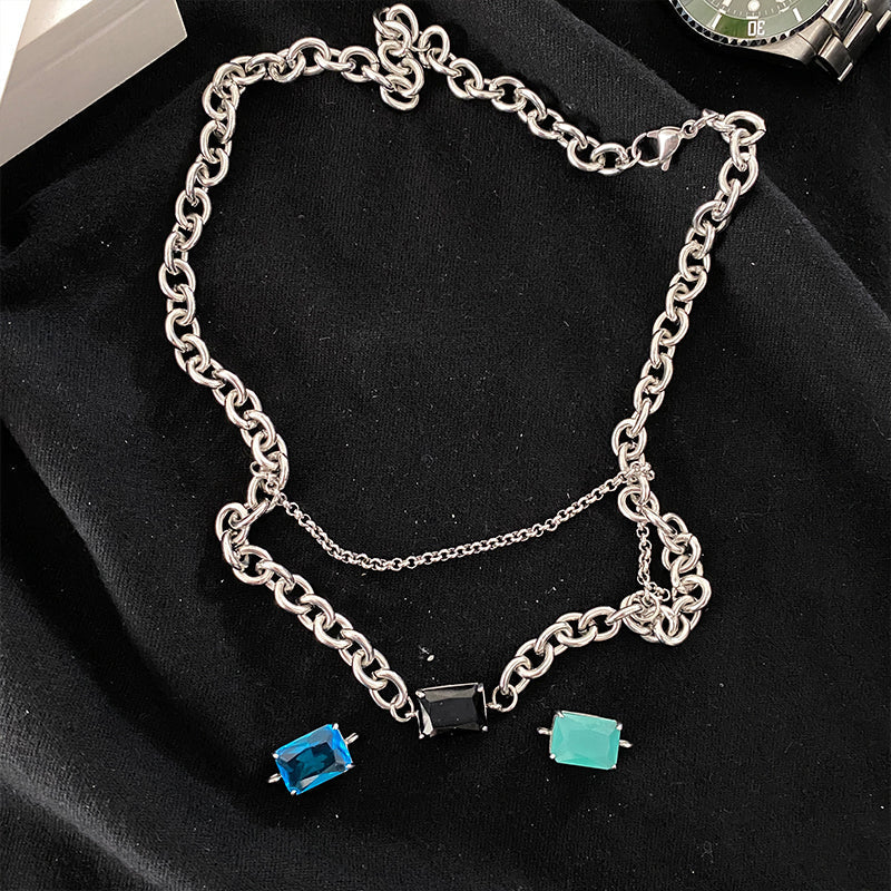 SQUARE GEMSTONE CHAIN NECKLACE