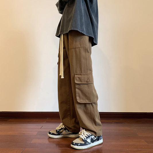 RT No. 5349 MULTI-POCKET WIDE STRAIGHT DRAWSTRING CARGO PANTS