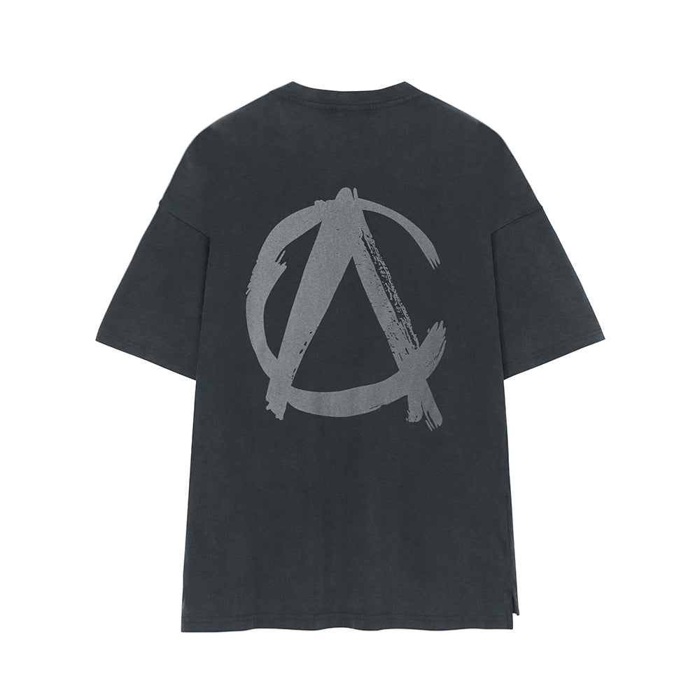 RT No. 1490 WASHED GRAY HALF-SLEEVE GRAPHIC SHIRT