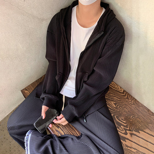 RT No. 4495 PLEATED ZIP UP HOODIE & WIDE PANTS (TOP & BOTTOM)