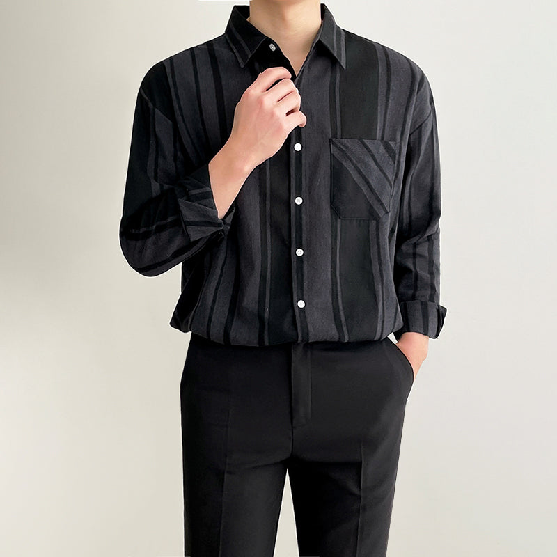 RT No. 3059 BLACK STRIPE COLLAR SHIRT