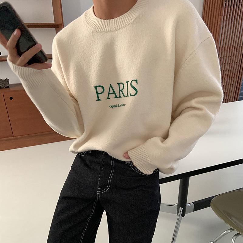 RT No. 4340 KNITTED PARIS LETTERED SWEATER