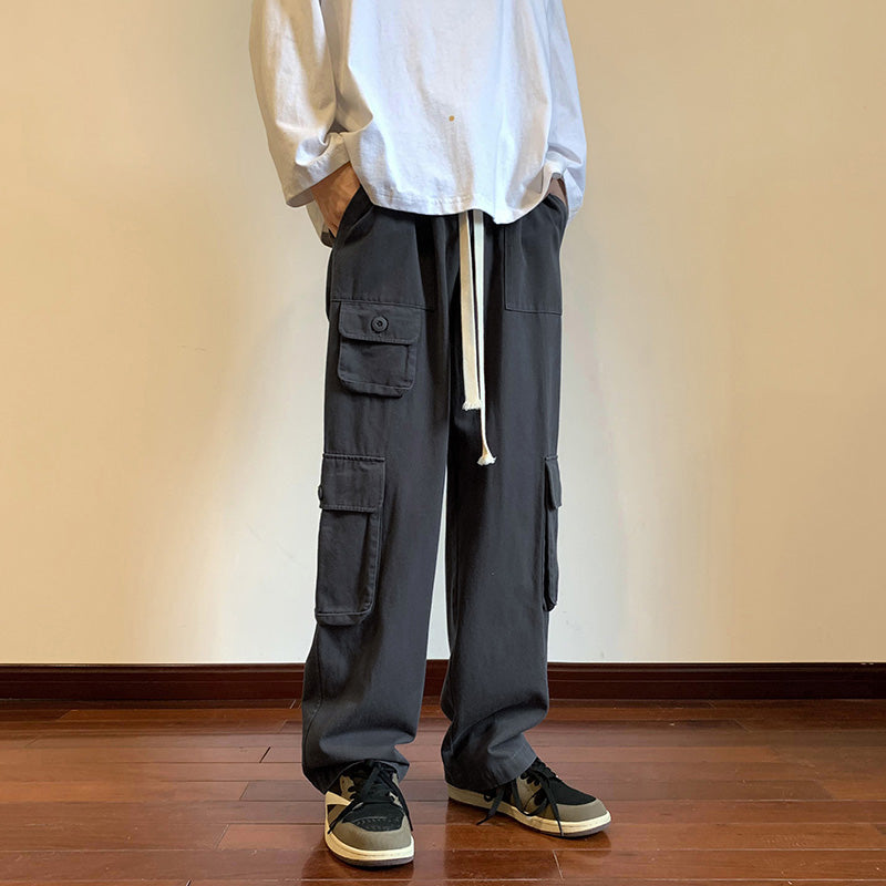 RT No. 5349 MULTI-POCKET WIDE STRAIGHT DRAWSTRING CARGO PANTS