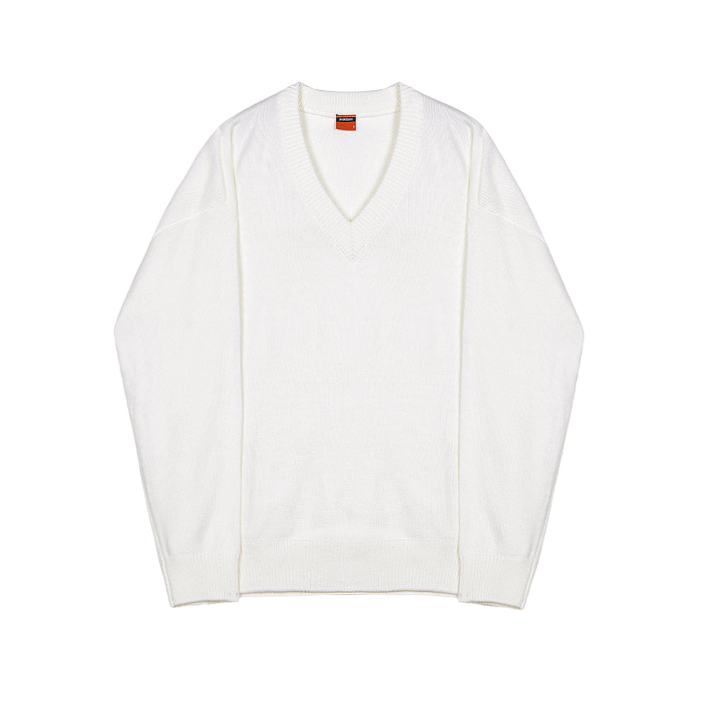 RT No. 3344 WHITE V-NECK KNITTED SWEATER