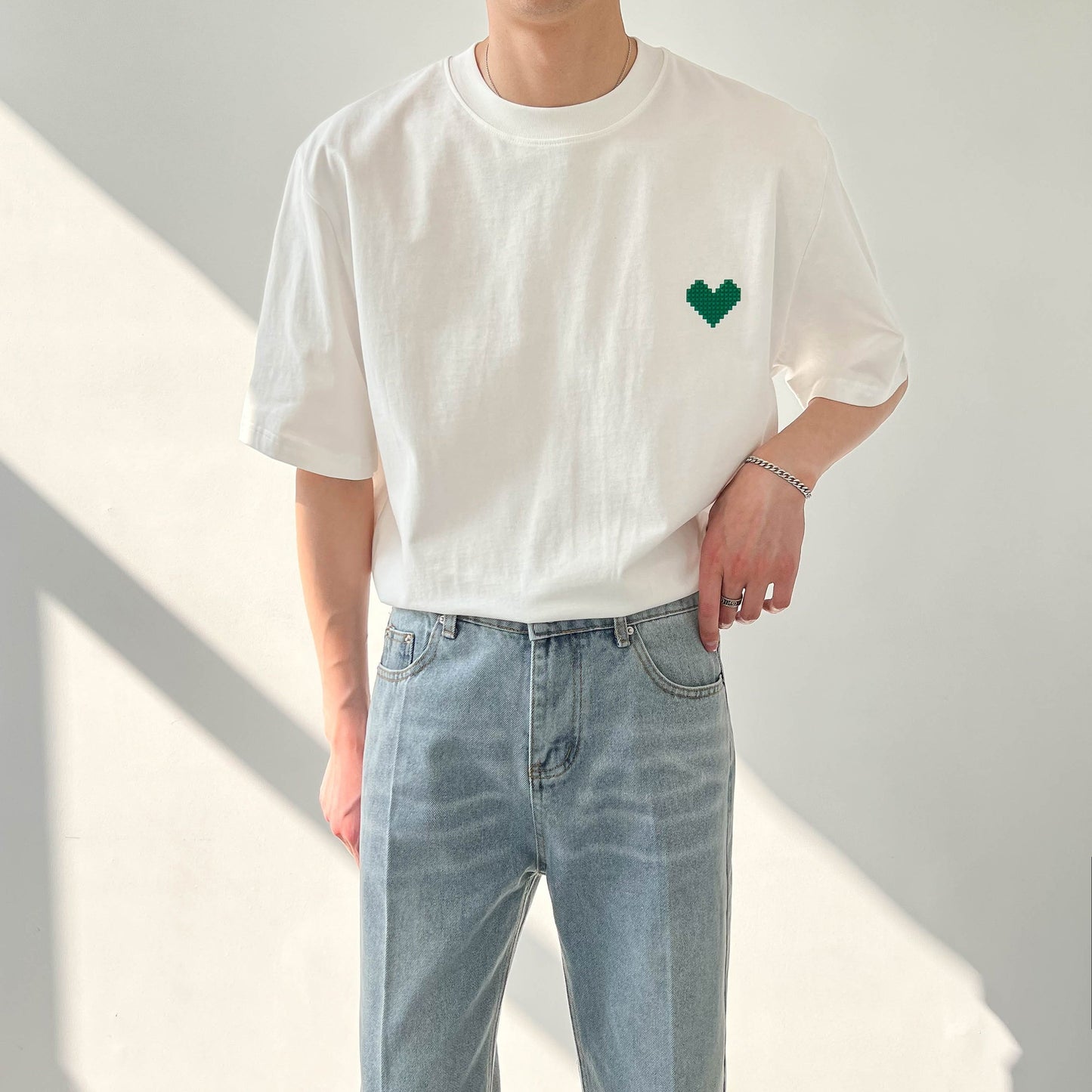 RT No. 5003 COTTON ROUND NECK HALF SLEEVE HEART SHIRT