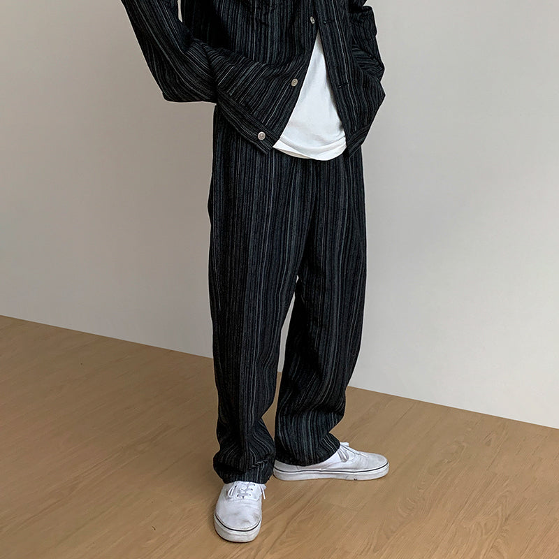 No. 4012 VERTICAL STRIPED BUTTON-UP JK & WIDE PANTS (TOP & BOTTOM)