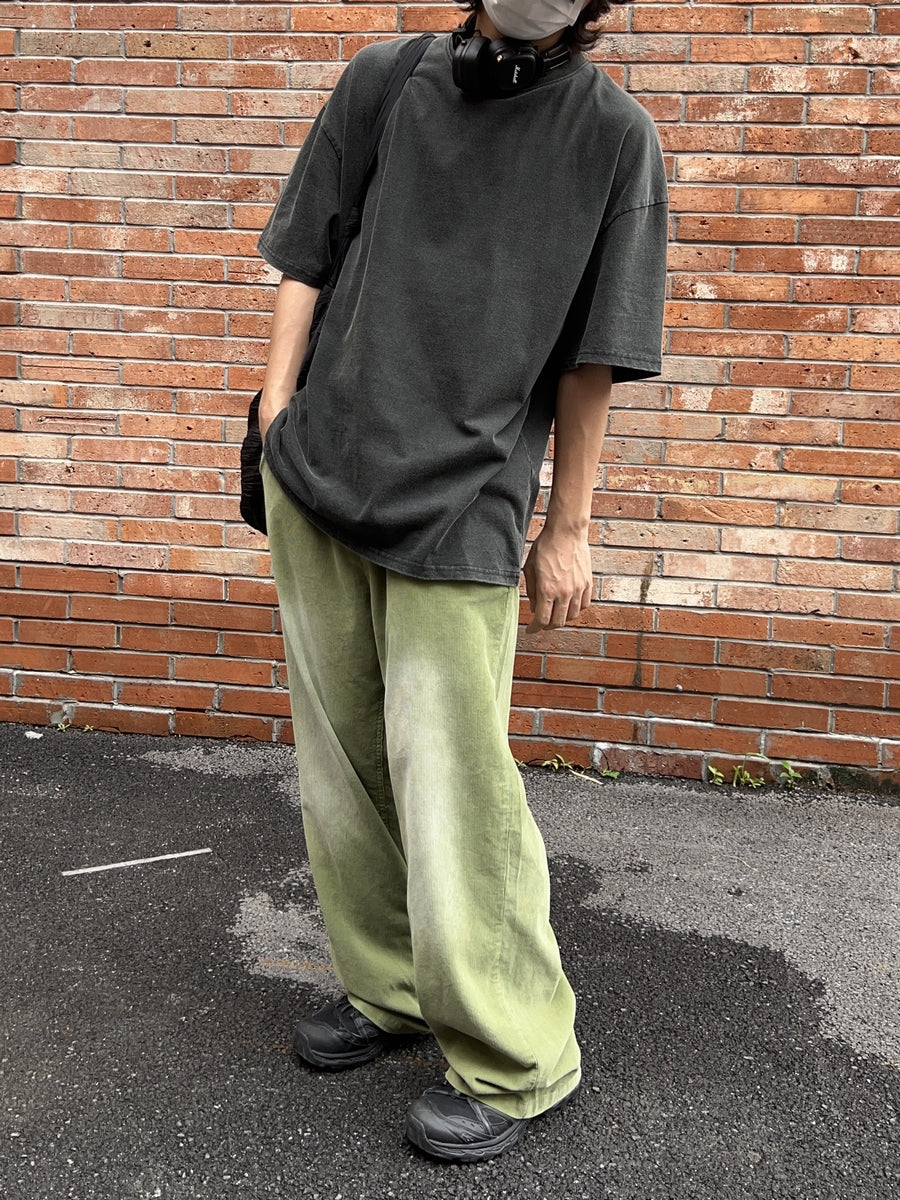 RT No. 5028 VINTAGE GREEN CORDUROY WIDE STRAIGHT PANTS