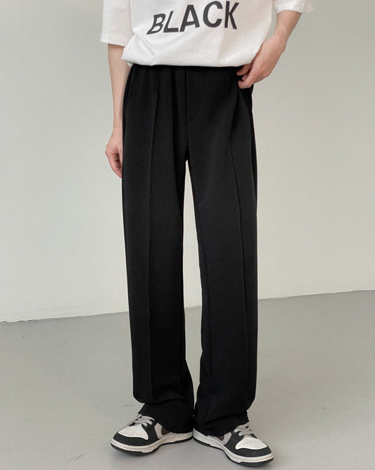 RT No. 5182 BLACK ELASTIC WAIST STRAIGHT PANTS