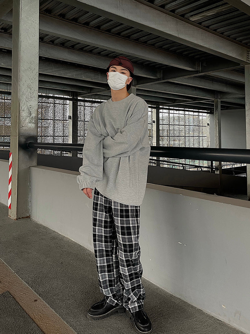 RT No. 2542 DRAWSTRING PLAID WIDE PANTS