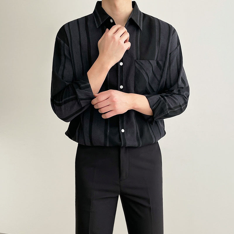 RT No. 3059 BLACK STRIPE COLLAR SHIRT