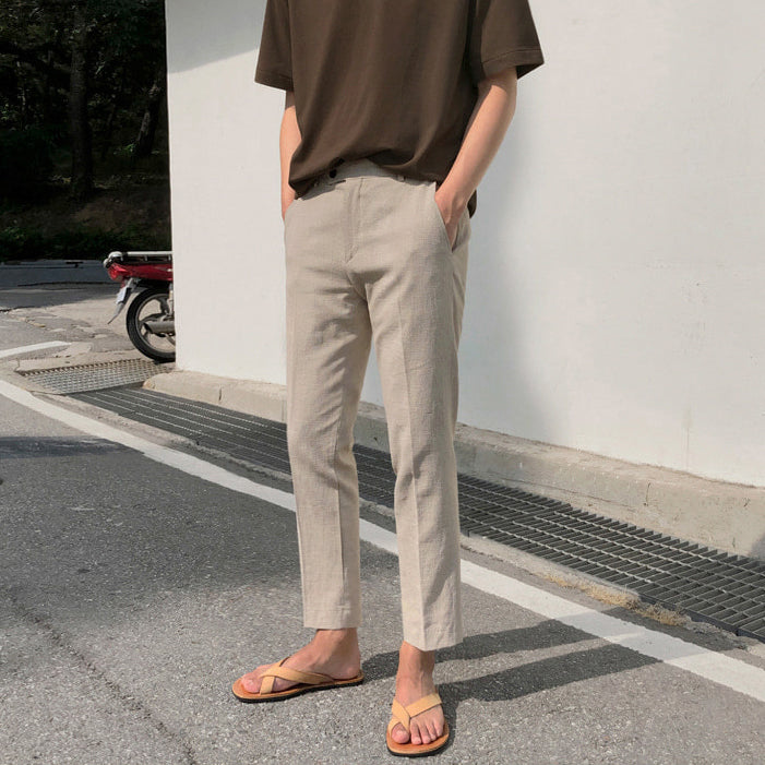 RT No. 4396 KHAKI LINEN STRAIGHT CASUAL PANTS