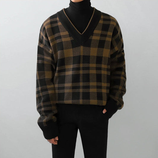 RT No. 1142 PLAID V-NECK SWEATER