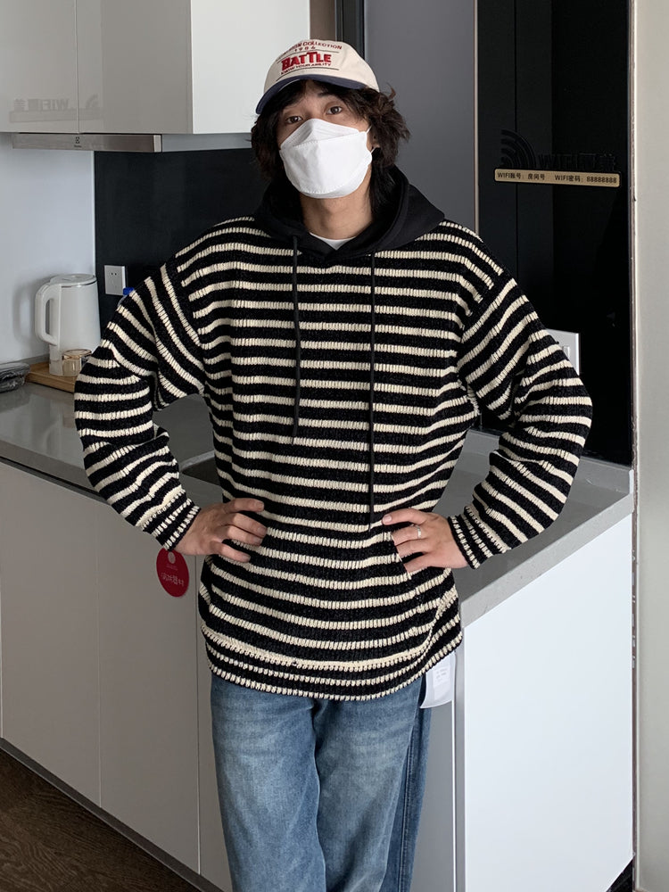 RT No. 5447 KNITTED STRIPED PULLOVER HOODIE