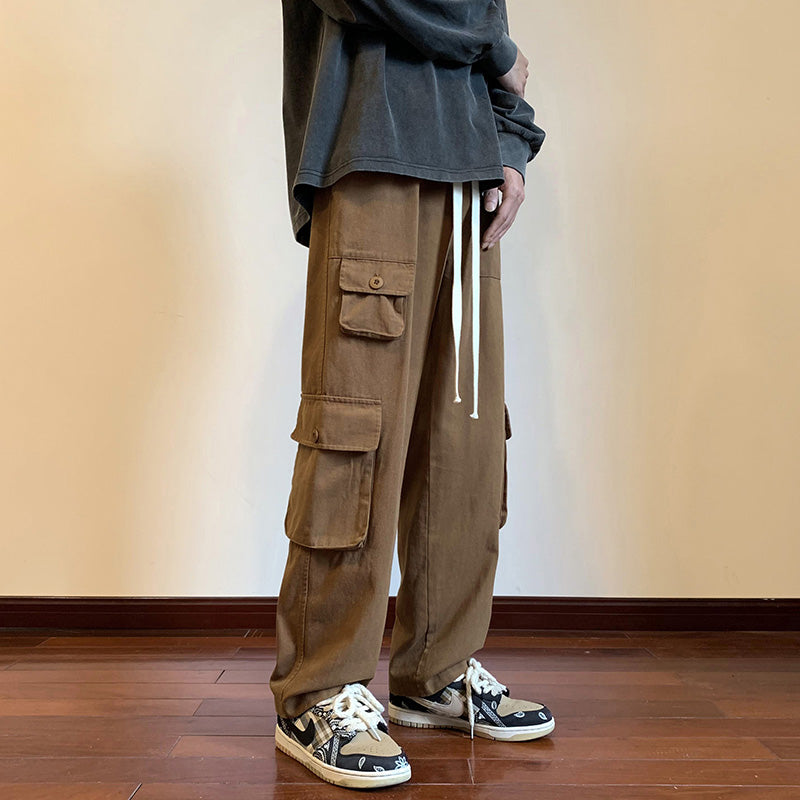 RT No. 5349 MULTI-POCKET WIDE STRAIGHT DRAWSTRING CARGO PANTS