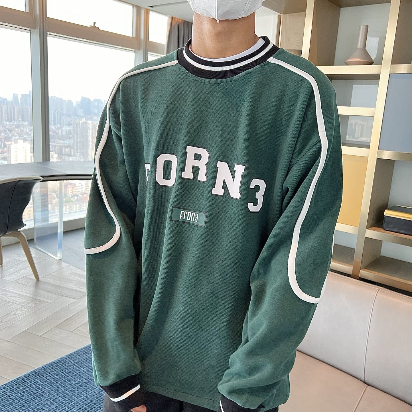 RT No. 5259 OVERSIZE LETTERED KNITTED ROUND NECK SWEATER