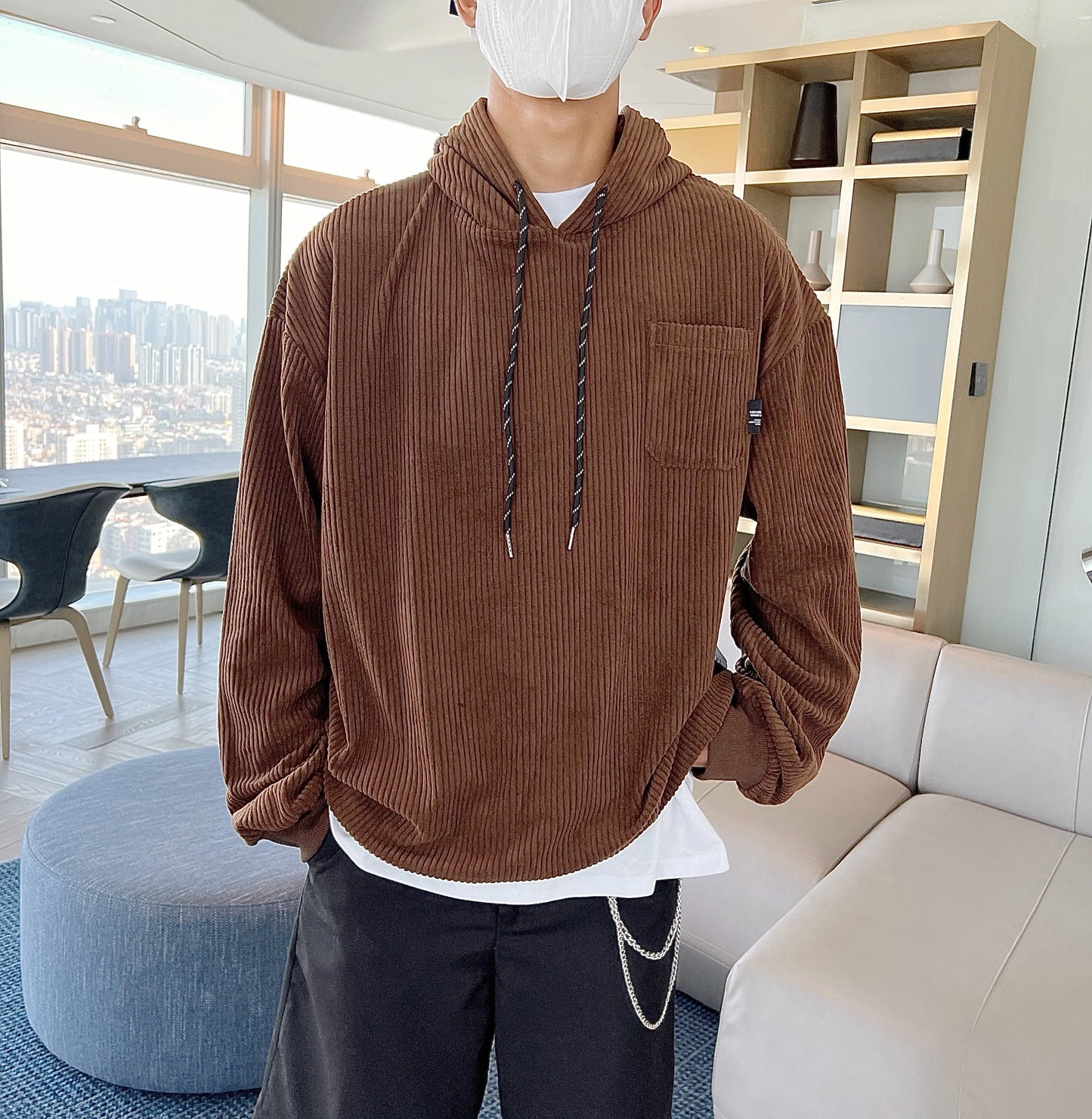 RT No. 5256 CORDUROY DRAWSTRING PULLOVER HOODIE