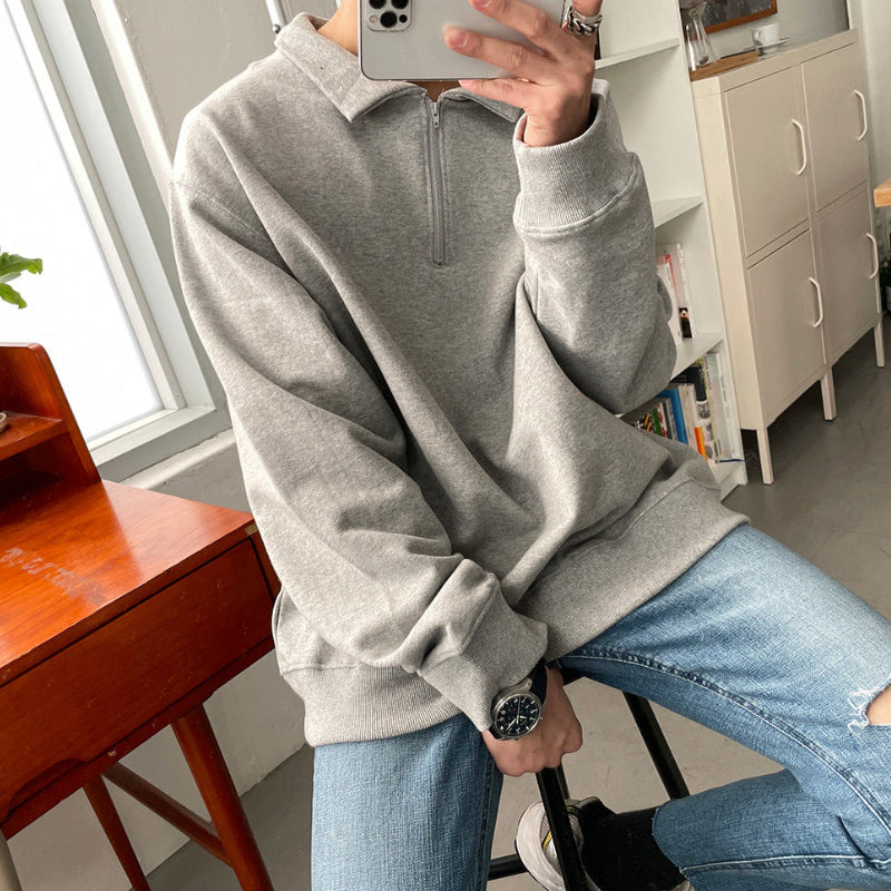 RT No. 5357 GRAY HALF ZIP-UP SWEATER