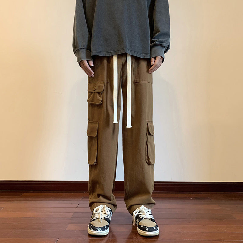 RT No. 5349 MULTI-POCKET WIDE STRAIGHT DRAWSTRING CARGO PANTS