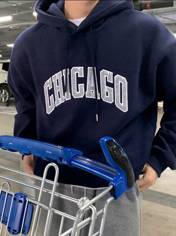 RT No. 5421 DARK BLUE CHICAGO LETTERED HOODIE