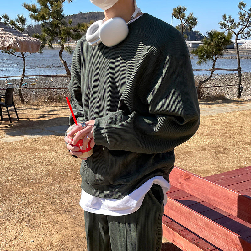 RT No. 4081 PLEATED WAFFLE SWEATER & SWEATPANTS (TOP & BOTTOM)